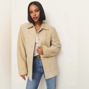 Reformation Beige Suede Button-Front Jacket